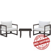 Modway EEI-1722-BRN-WHI-SET Fortuna 3 Piece Outdoor Patio Sectional Sofa Set in Brown White