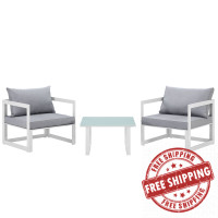 Modway EEI-1722-WHI-GRY-SET Fortuna 3 Piece Outdoor Patio Sectional Sofa Set in White Gray