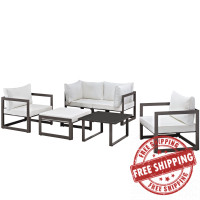 Modway EEI-1723-BRN-WHI-SET Fortuna 6 Piece Outdoor Patio Sectional Sofa Set in Brown White