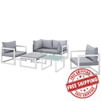 Modway EEI-1723-WHI-GRY-SET Fortuna 6 Piece Outdoor Patio Sectional Sofa Set in White Gray