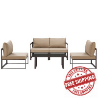 Modway EEI-1724-BRN-MOC-SET Fortuna 5 Piece Outdoor Patio Sectional Sofa Set in Brown Mocha