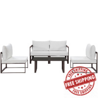 Modway EEI-1724-BRN-WHI-SET Fortuna 5 Piece Outdoor Patio Sectional Sofa Set in Brown White