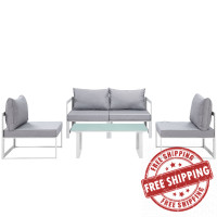 Modway EEI-1724-WHI-GRY-SET Fortuna 5 Piece Outdoor Patio Sectional Sofa Set in White Gray