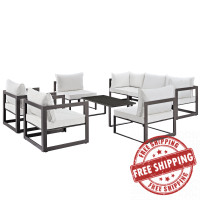 Modway EEI-1725-BRN-WHI-SET Fortuna 8 Piece Outdoor Patio Sectional Sofa Set in Brown White