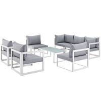 Modway EEI-1725-WHI-GRY-SET Fortuna 8 Piece Outdoor Patio Sectional Sofa Set in White Gray