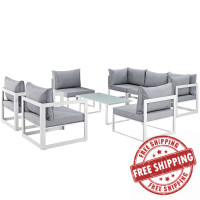 Modway EEI-1725-WHI-GRY-SET Fortuna 8 Piece Outdoor Patio Sectional Sofa Set in White Gray