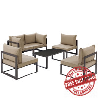 Modway EEI-1726-BRN-MOC-SET Fortuna 6 Piece Outdoor Patio Sectional Sofa Set in Brown Mocha