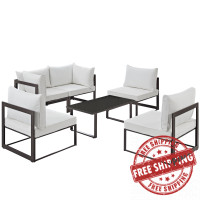 Modway EEI-1726-BRN-WHI-SET Fortuna 6 Piece Outdoor Patio Sectional Sofa Set in Brown White