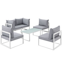 Modway EEI-1726-WHI-GRY-SET Fortuna 6 Piece Outdoor Patio Sectional Sofa Set in White Gray