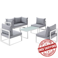Modway EEI-1726-WHI-GRY-SET Fortuna 6 Piece Outdoor Patio Sectional Sofa Set in White Gray