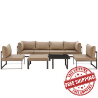Modway EEI-1728-BRN-MOC-SET Fortuna 8 Piece Outdoor Patio Sectional Sofa Set in Brown Mocha