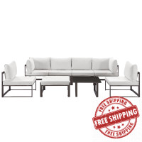 Modway EEI-1728-BRN-WHI-SET Fortuna 8 Piece Outdoor Patio Sectional Sofa Set in Brown White