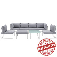 Modway EEI-1728-WHI-GRY-SET Fortuna 8 Piece Outdoor Patio Sectional Sofa Set in White Gray