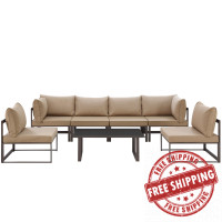 Modway EEI-1729-BRN-MOC-SET Fortuna 7 Piece Outdoor Patio Sectional Sofa Set in Brown Mocha