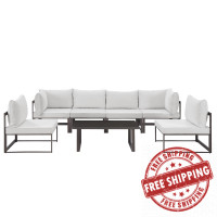 Modway EEI-1729-BRN-WHI-SET Fortuna 7 Piece Outdoor Patio Sectional Sofa Set in Brown White