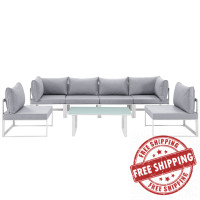 Modway EEI-1729-WHI-GRY-SET Fortuna 7 Piece Outdoor Patio Sectional Sofa Set in White Gray
