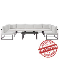 Modway EEI-1730-BRN-WHI-SET Fortuna 8 Piece Outdoor Patio Sectional Sofa Set in Brown White
