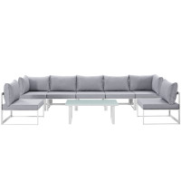Modway EEI-1730-WHI-GRY-SET Fortuna 8 Piece Outdoor Patio Sectional Sofa Set in White Gray
