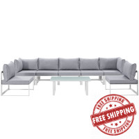 Modway EEI-1730-WHI-GRY-SET Fortuna 8 Piece Outdoor Patio Sectional Sofa Set in White Gray
