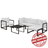 Modway EEI-1731-BRN-WHI-SET Fortuna 6 Piece Outdoor Patio Sectional Sofa Set in Brown White