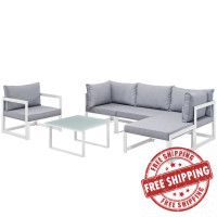 Modway EEI-1731-WHI-GRY-SET Fortuna 6 Piece Outdoor Patio Sectional Sofa Set in White Gray