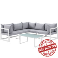 Modway EEI-1732-WHI-GRY-SET Fortuna 6 Piece Outdoor Patio Sectional Sofa Set in White Gray