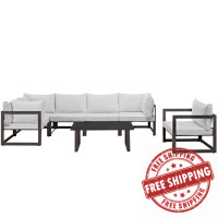 Modway EEI-1733-BRN-WHI-SET Fortuna 7 Piece Outdoor Patio Sectional Sofa Set in Brown White