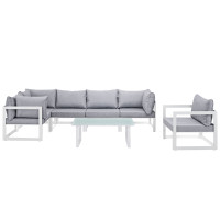 Modway EEI-1733-WHI-GRY-SET Fortuna 7 Piece Outdoor Patio Sectional Sofa Set in White Gray