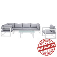 Modway EEI-1733-WHI-GRY-SET Fortuna 7 Piece Outdoor Patio Sectional Sofa Set in White Gray