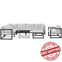 Modway EEI-1734-BRN-WHI-SET Fortuna 9 Piece Outdoor Patio Sectional Sofa Set in Brown White