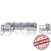 Modway EEI-1734-WHI-GRY-SET Fortuna 9 Piece Outdoor Patio Sectional Sofa Set in White Gray