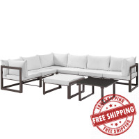 Modway EEI-1735-BRN-WHI-SET Fortuna 8 Piece Outdoor Patio Sectional Sofa Set in Brown White