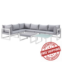Modway EEI-1735-WHI-GRY-SET Fortuna 8 Piece Outdoor Patio Sectional Sofa Set in White Gray