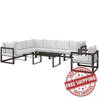 Modway EEI-1736-BRN-WHI-SET Fortuna 8 Piece Outdoor Patio Sectional Sofa Set in Brown White