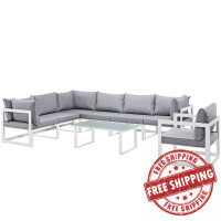 Modway EEI-1736-WHI-GRY-SET Fortuna 8 Piece Outdoor Patio Sectional Sofa Set in White Gray