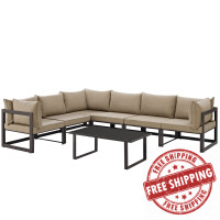 Modway EEI-1737-BRN-MOC-SET Fortuna 7 Piece Outdoor Patio Sectional Sofa Set in Brown Mocha