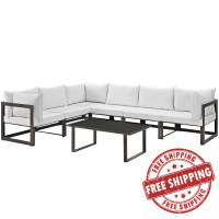 Modway EEI-1737-BRN-WHI-SET Fortuna 7 Piece Outdoor Patio Sectional Sofa Set in Brown White