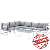 Modway EEI-1737-WHI-GRY-SET Fortuna 7 Piece Outdoor Patio Sectional Sofa Set in White Gray