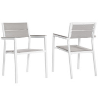 Modway EEI-1739-WHI-LGR-SET Maine Dining Armchair Outdoor Patio Set of 2 in White Light Gray
