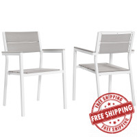 Modway EEI-1739-WHI-LGR-SET Maine Dining Armchair Outdoor Patio Set of 2 in White Light Gray