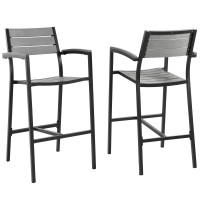 Modway EEI-1740-BRN-GRY-SET Maine Bar Stool Outdoor Patio Set of 2 in Brown Gray