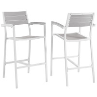Modway EEI-1740-WHI-LGR-SET Maine Bar Stool Outdoor Patio Set of 2 in White Light Gray