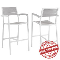 Modway EEI-1740-WHI-LGR-SET Maine Bar Stool Outdoor Patio Set of 2 in White Light Gray