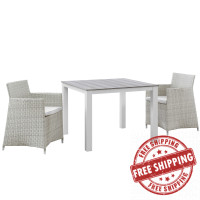 Modway EEI-1742-GRY-WHI-SET Junction 3 Piece Outdoor Patio Wicker Dining Set in Gray White