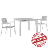 Modway EEI-1743-WHI-LGR-SET Maine 3 Piece Outdoor Patio Dining Set in White Light Gray