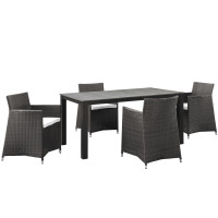 Modway EEI-1746-BRN-WHI-SET Junction 5 Piece Outdoor Patio Dining Set in Brown White