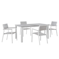 Modway EEI-1747-WHI-LGR-SET Maine 5 Piece Outdoor Patio Dining Set in White Light Gray