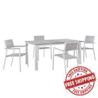 Modway EEI-1747-WHI-LGR-SET Maine 5 Piece Outdoor Patio Dining Set in White Light Gray