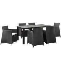Modway EEI-1748-BRN-WHI-SET Junction 7 Piece Outdoor Patio Dining Set in Brown White
