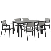 Modway EEI-1749-BRN-GRY-SET Maine 7 Piece Outdoor Patio Dining Set in Brown Gray